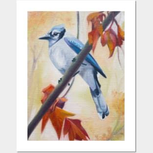 Prophet - blue jay in autumn painting Posters and Art